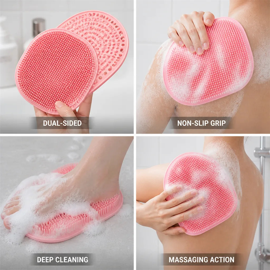 Shower Scrubber Dual-Sided Exfoliating & Massage Non-Slip Grip