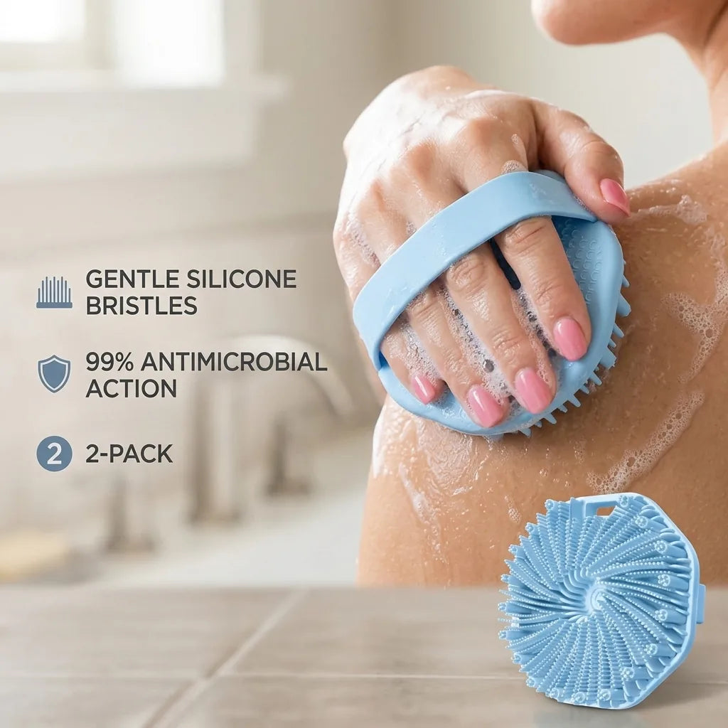 Shower Scrubber Soft Silicone Antimicrobial 2-Pack