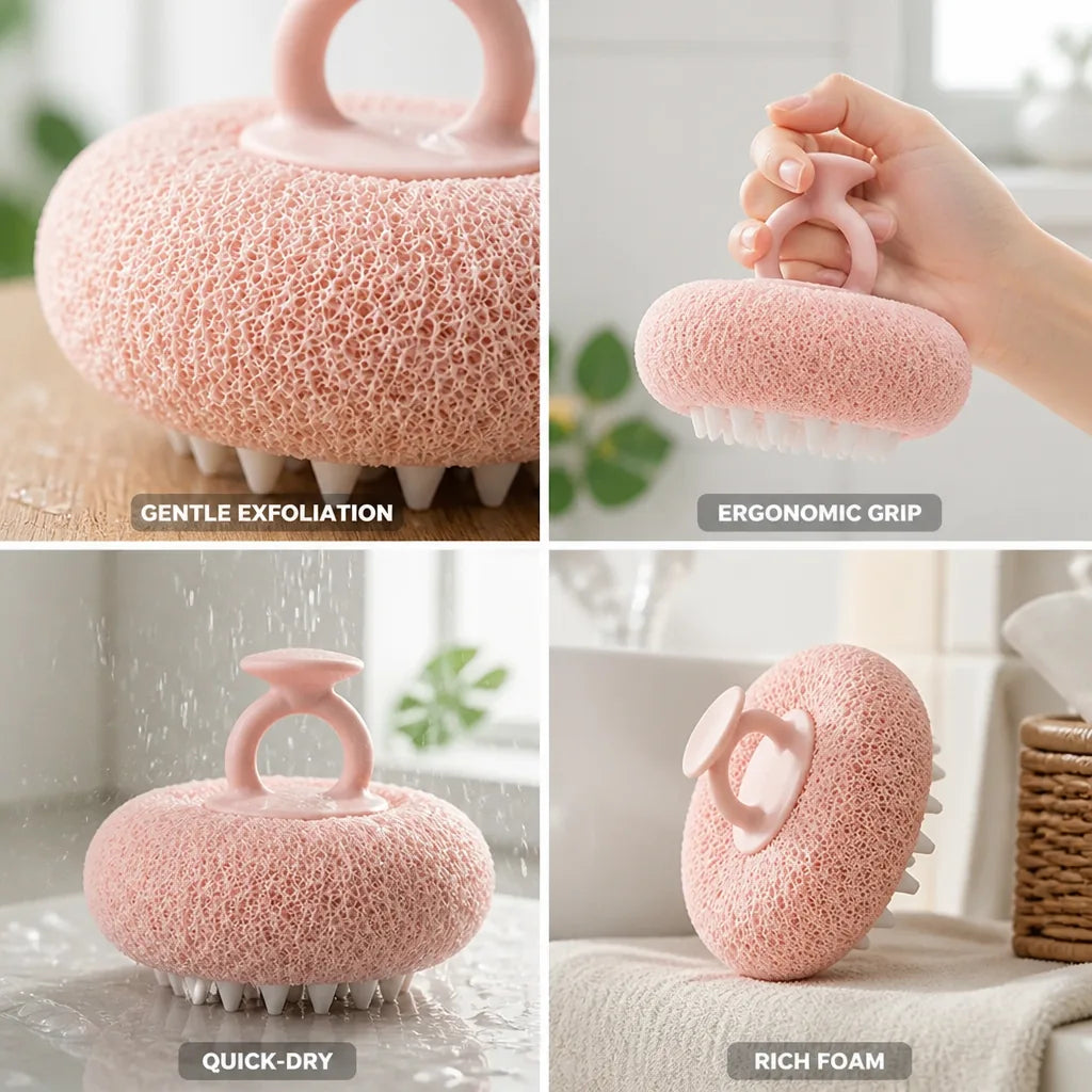 Shower Sponge Gentle Exfoliating Quick-Dry Foam Ergonomic Grip