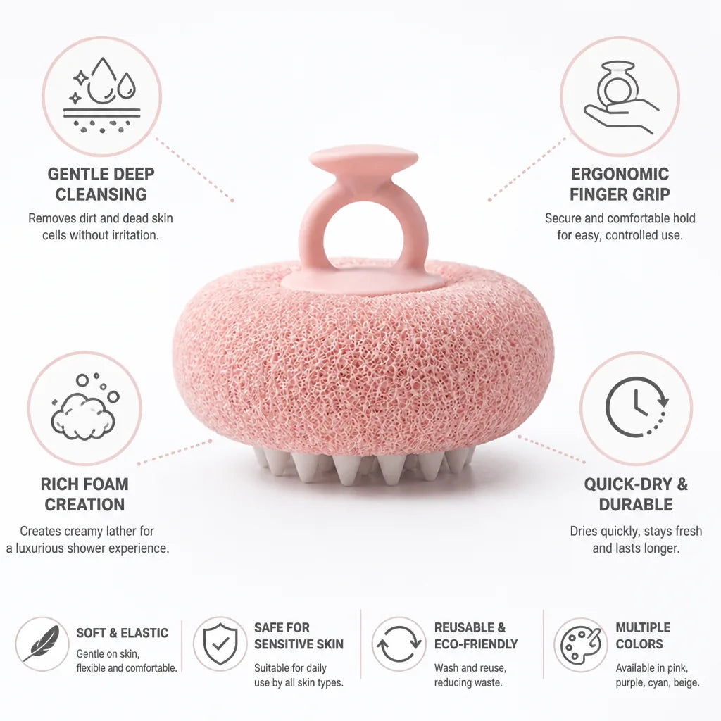 Shower Sponge Gentle Exfoliating Quick-Dry Foam Ergonomic Grip