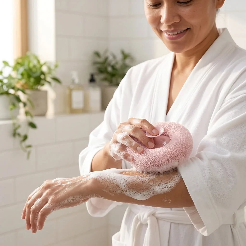 Shower Sponge Soft Mesh Creamy Foam Suction Cup