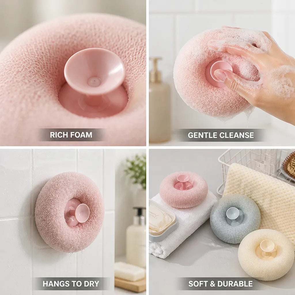 Shower Sponge Soft Mesh Creamy Foam Suction Cup