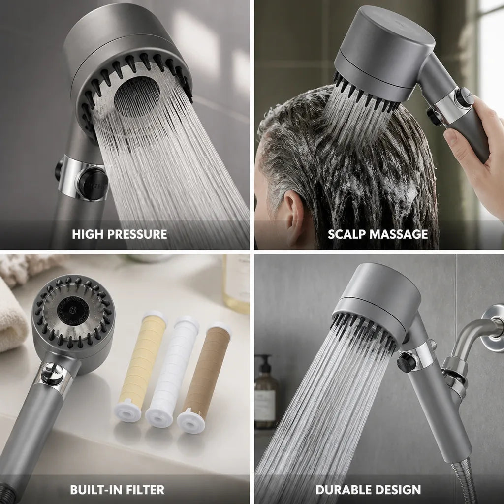 Showerhead High-Pressure Rainfall & Massage With Built-In Filter