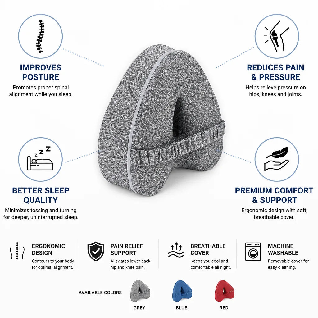 Side-Sleeper Knee Pillow Contoured Ergonomic Support Breathable Cover