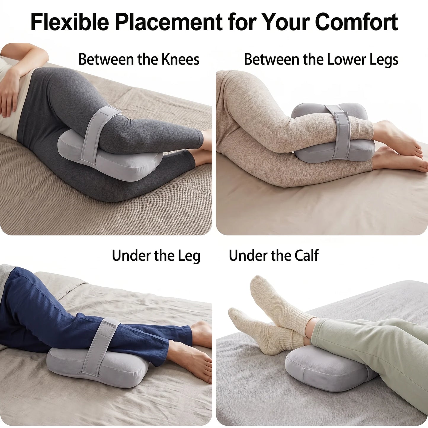Side Sleeper Knee Pillow Contoured Plush Adjustable Strap