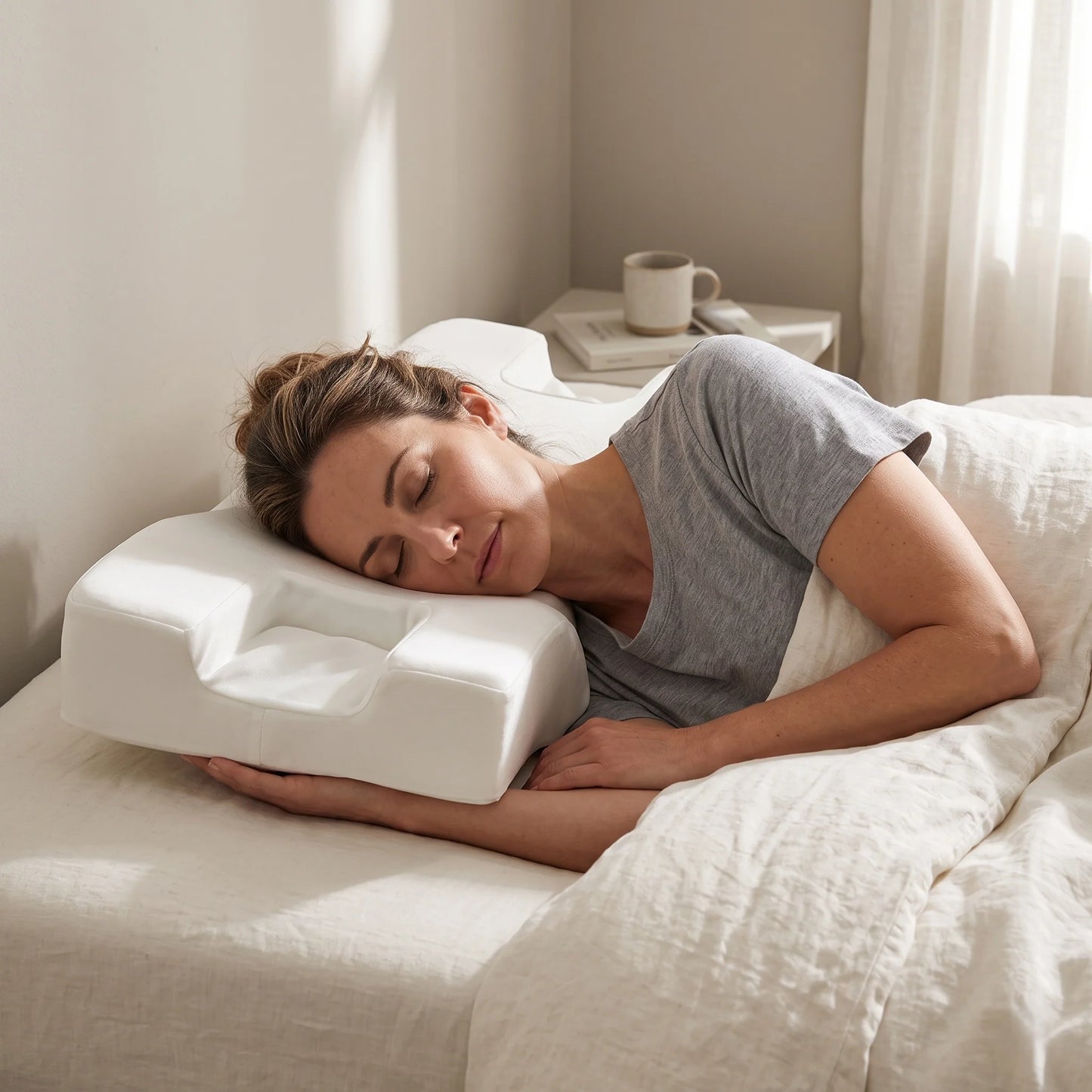 Side Sleeper Pillow Contoured Memory Foam Breathable Cover