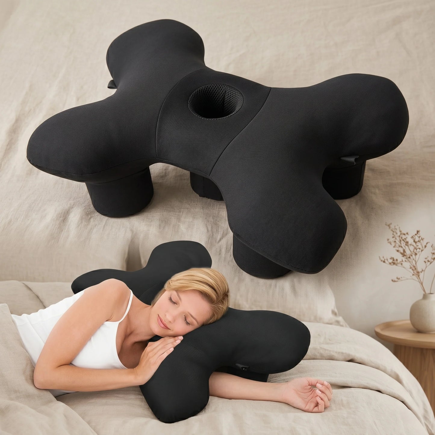 Side Sleeper Pillow Ergonomic Ear Hole & Neck Support