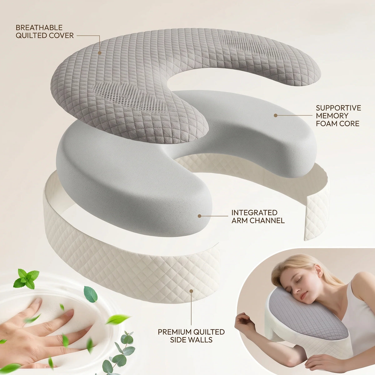 Side Sleeper Pillow Ergonomic Shoulder Cutout Memory Foam