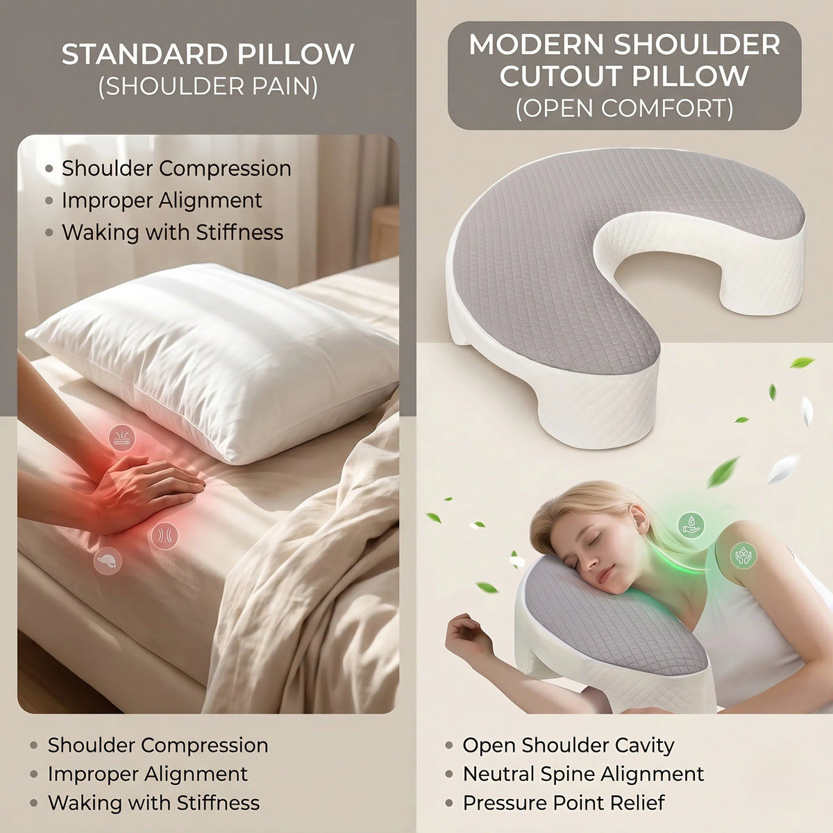 Side Sleeper Pillow Ergonomic Shoulder Cutout Memory Foam