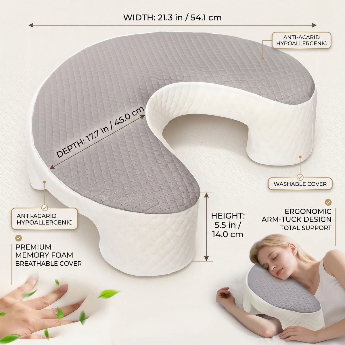 Side Sleeper Pillow Ergonomic Shoulder Cutout Memory Foam