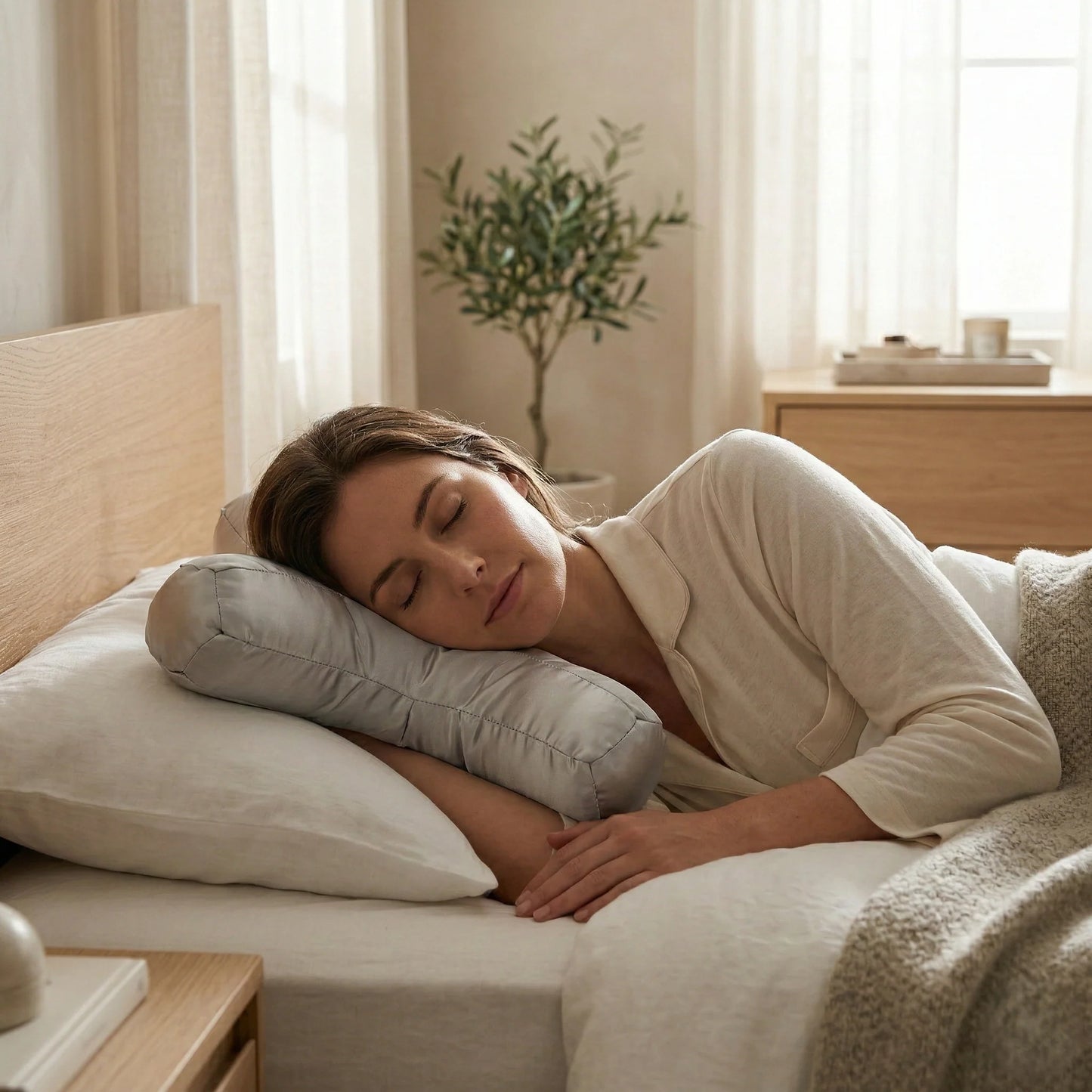 Side Support Pillow Ergonomic Contour Removable Cover & Breathable Fabric