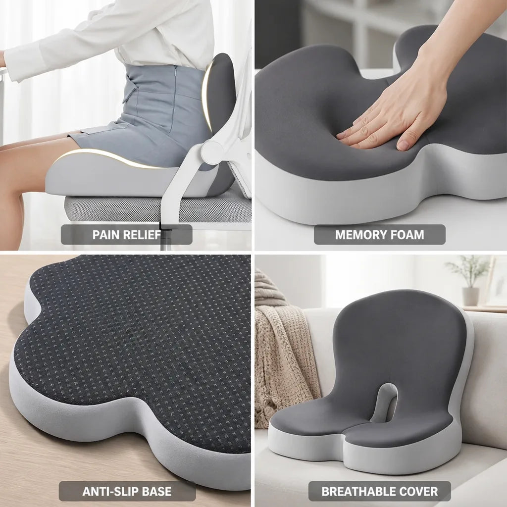 Sitzkissen Orthopädischer Memory-Schaum Rutschfester Atmungsaktiver Bezug
