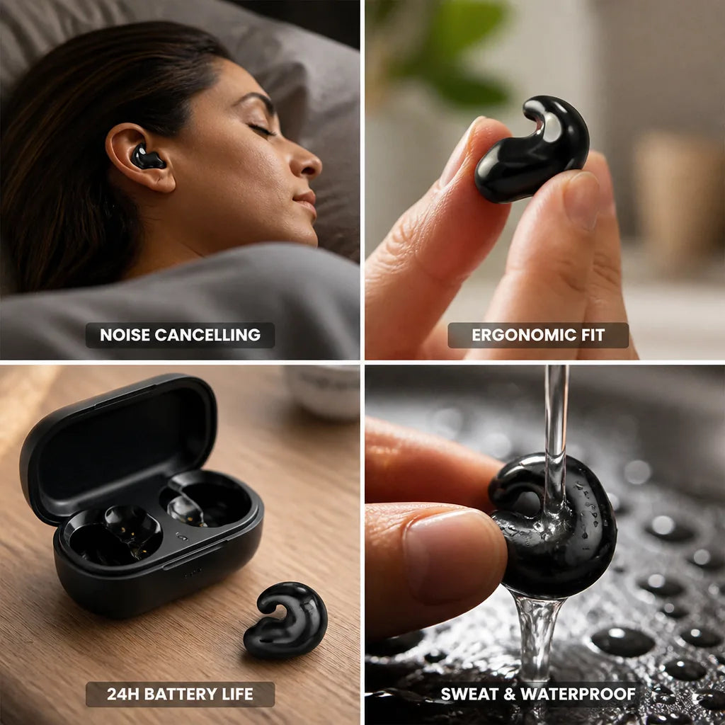 Sleep Earbuds Invisible Ergonomic Dual Noise-Canceling 24-Hour Battery