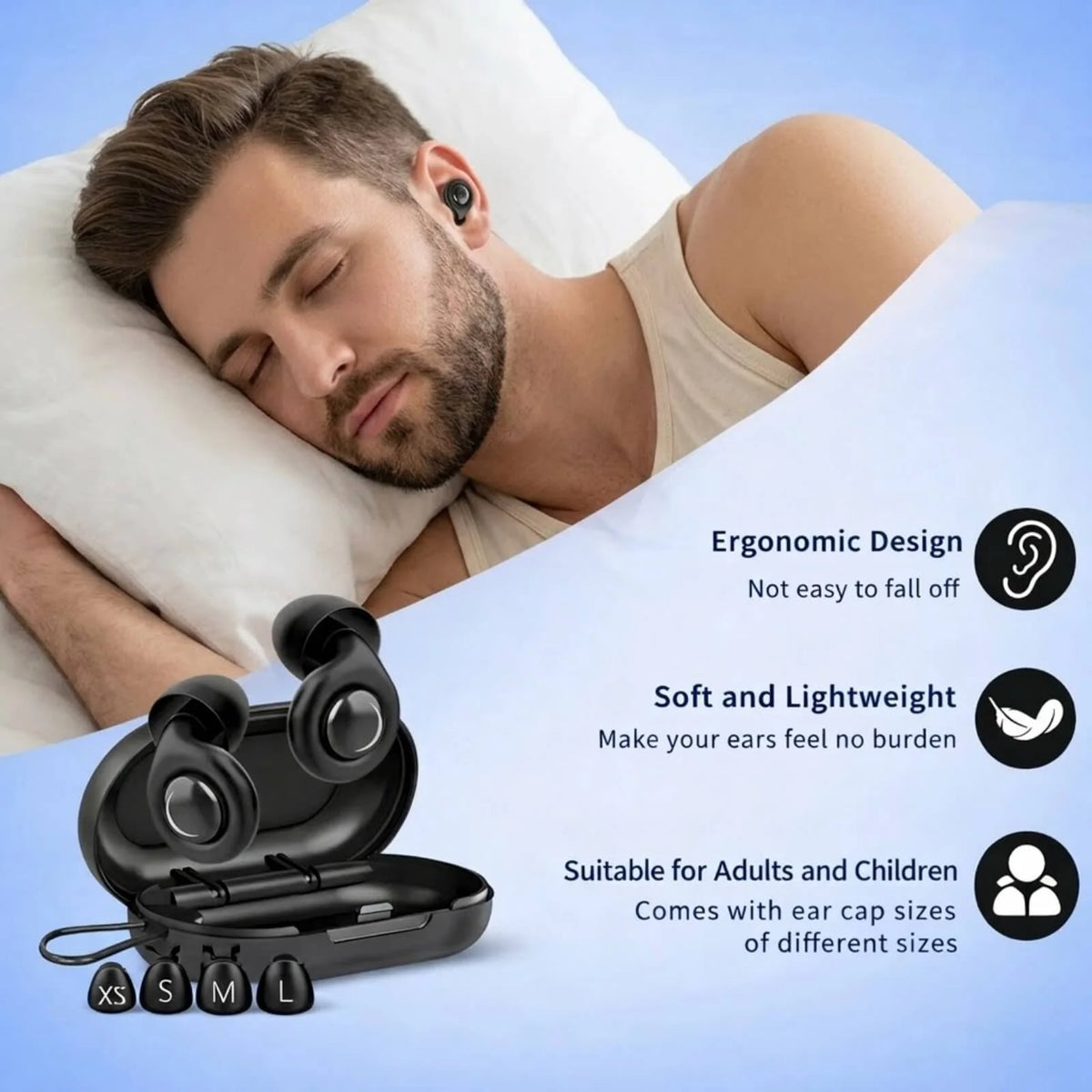 Sleep Earplugs Ergonomic Low-Profile Noise-Reducing Silicone