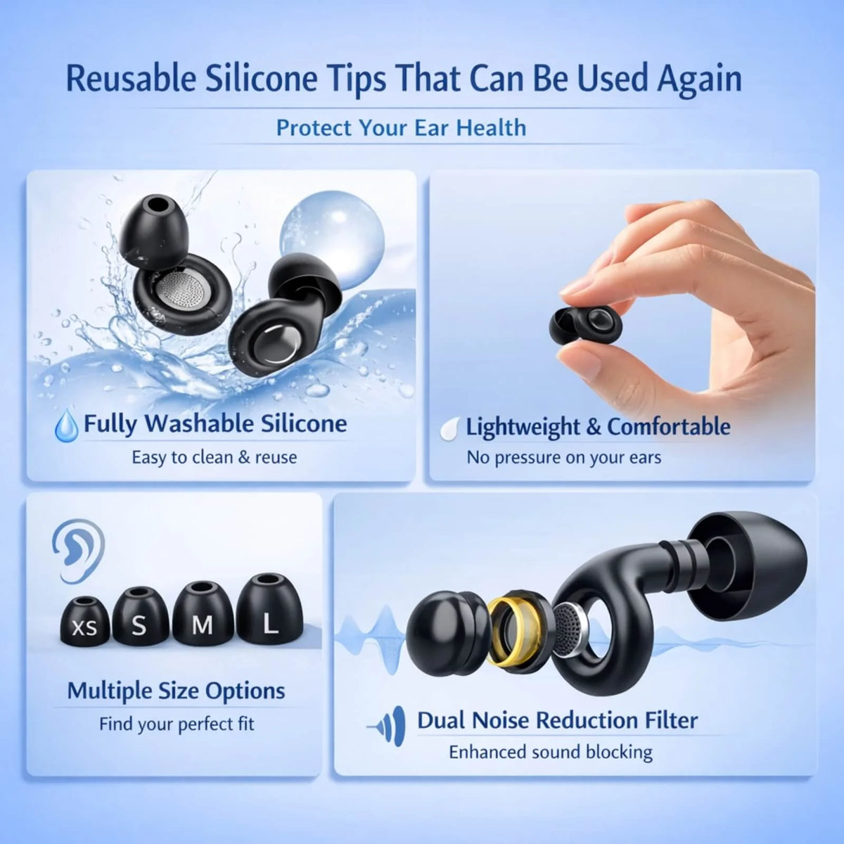 Sleep Earplugs Ergonomic Low-Profile Noise-Reducing Silicone