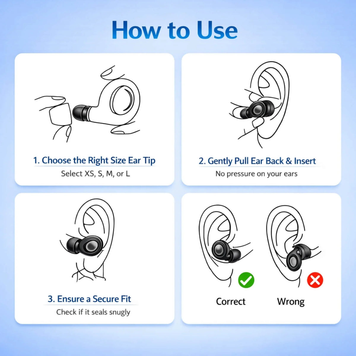Sleep Earplugs Ergonomic Low-Profile Noise-Reducing Silicone