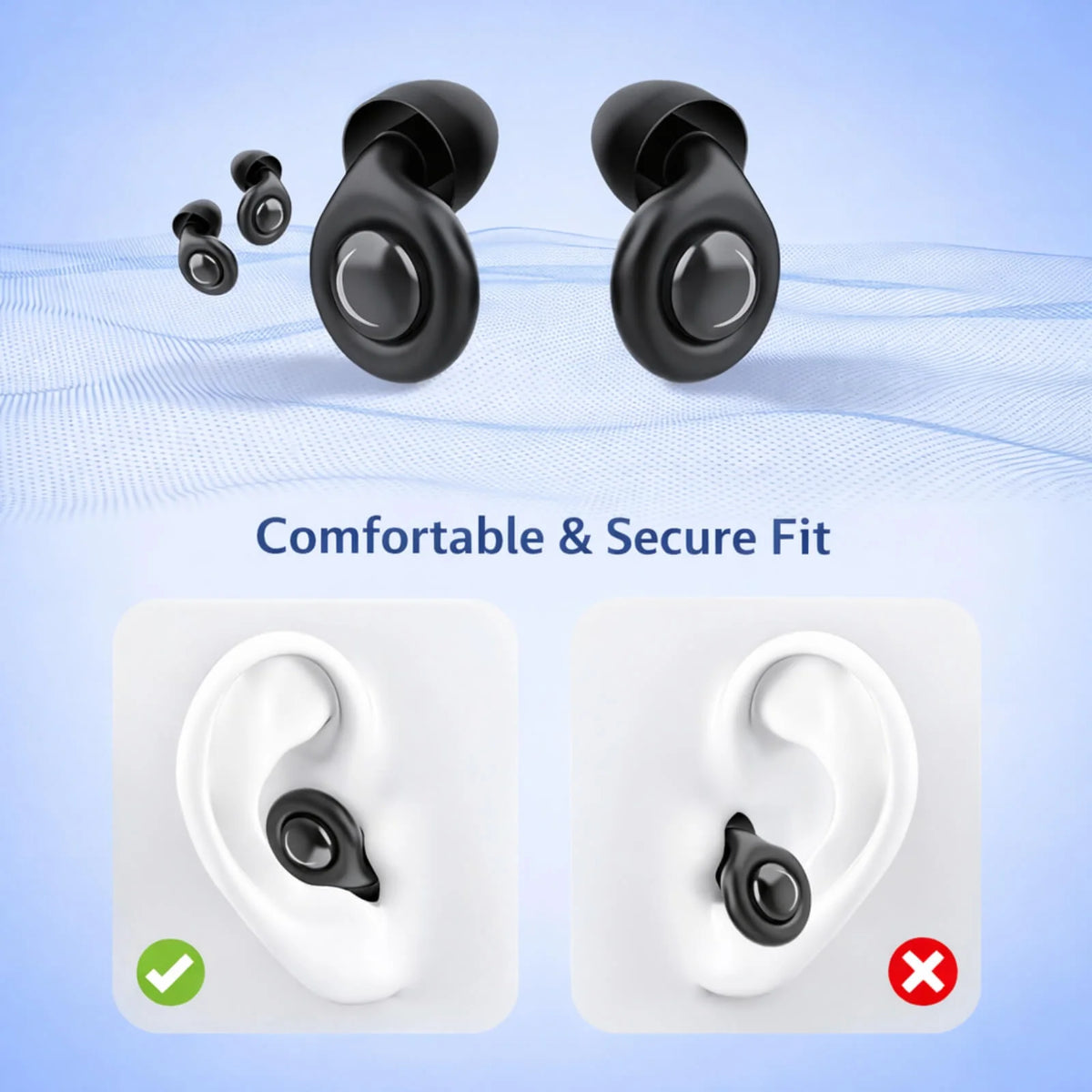 Sleep Earplugs Ergonomic Low-Profile Noise-Reducing Silicone