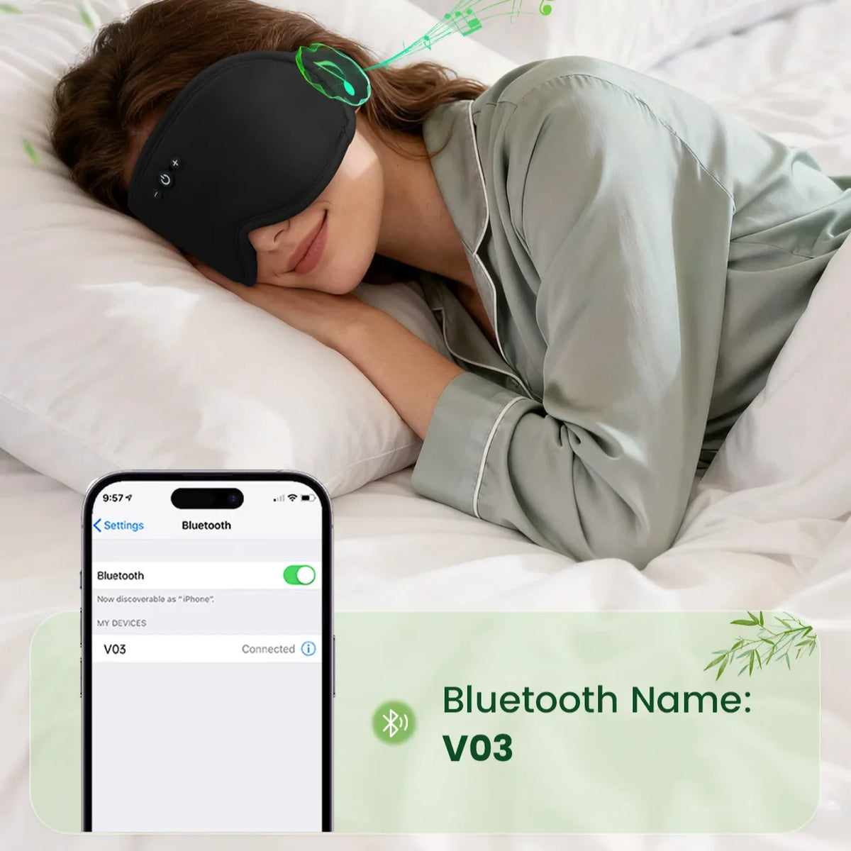 Sleep Mask Bluetooth 3D Contoured Bamboo Fiber