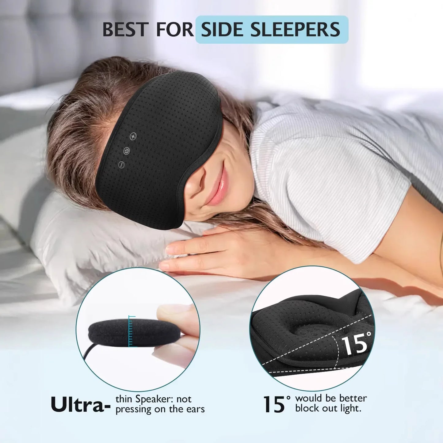Sleep Mask Bluetooth Audio Light-Blocking Breathable Fabric