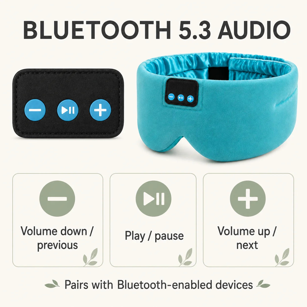 Sleep Mask Silk Lined Full Blackout Bluetooth 12-Hour Battery