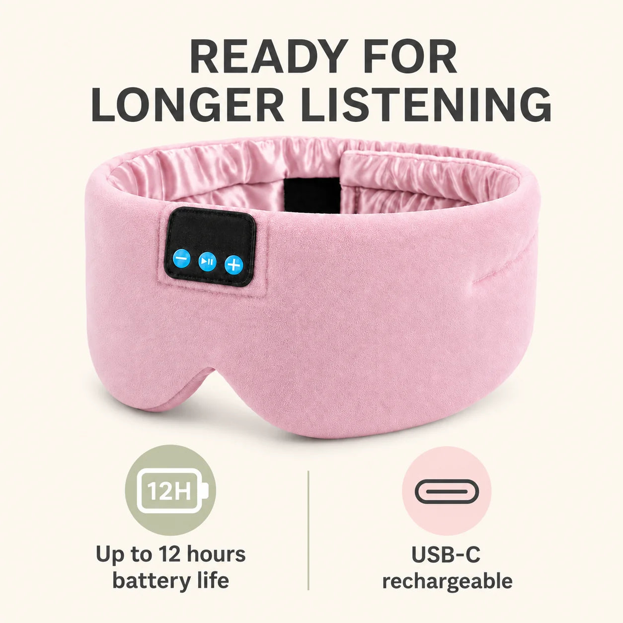 Sleep Mask Silk Lined Full Blackout Bluetooth 12-Hour Battery