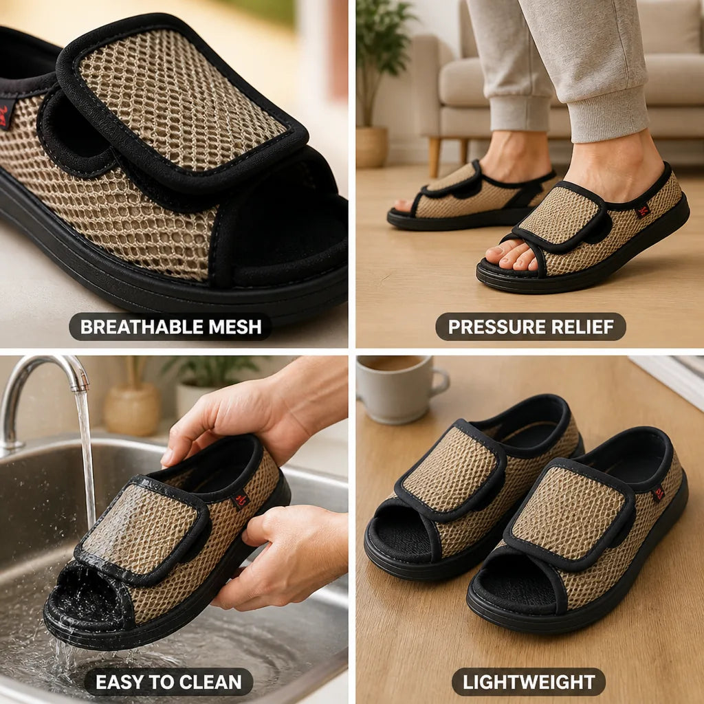 Slippers Pressure Relief Breathable Mesh & Rubber Sole