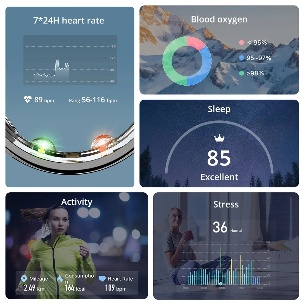 Smart Ring Heart & Sleep Monitor 5ATM Waterproof