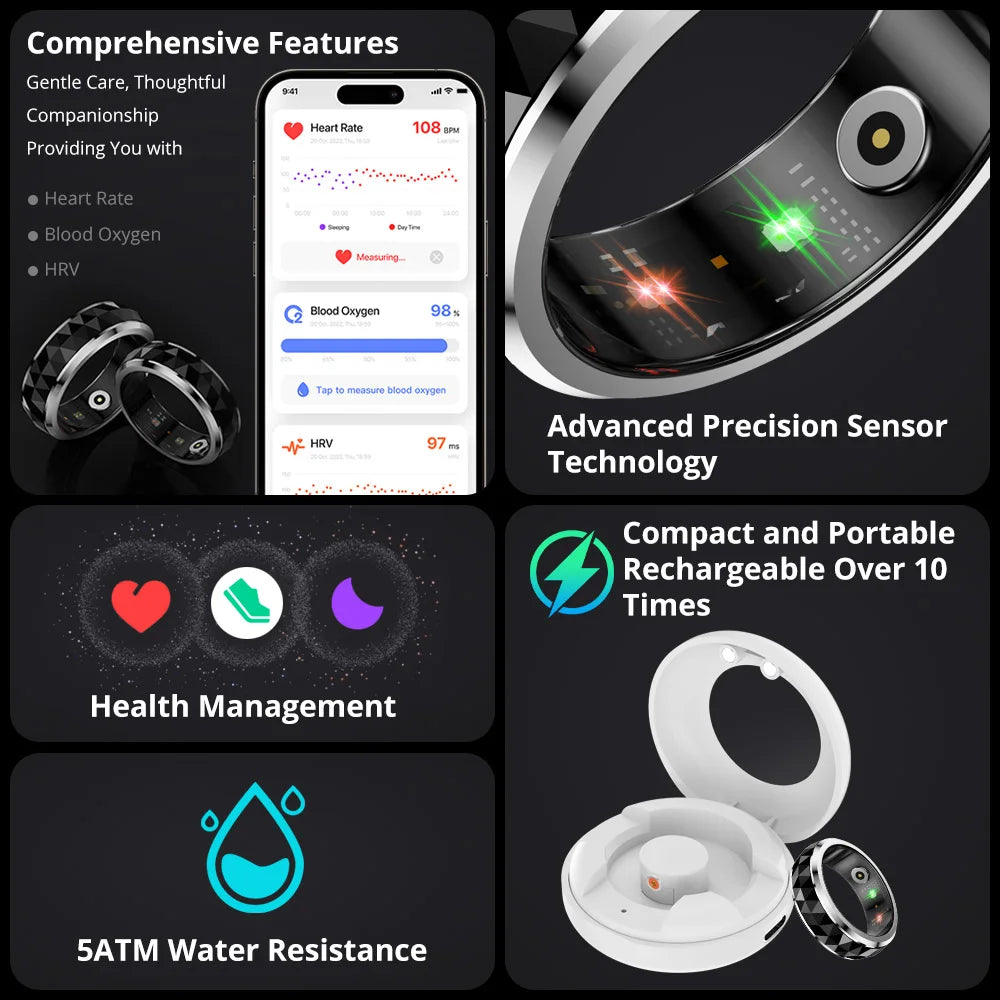Smart Ring Rotating Spinner & Heart Rate Tracking 60-Day Battery
