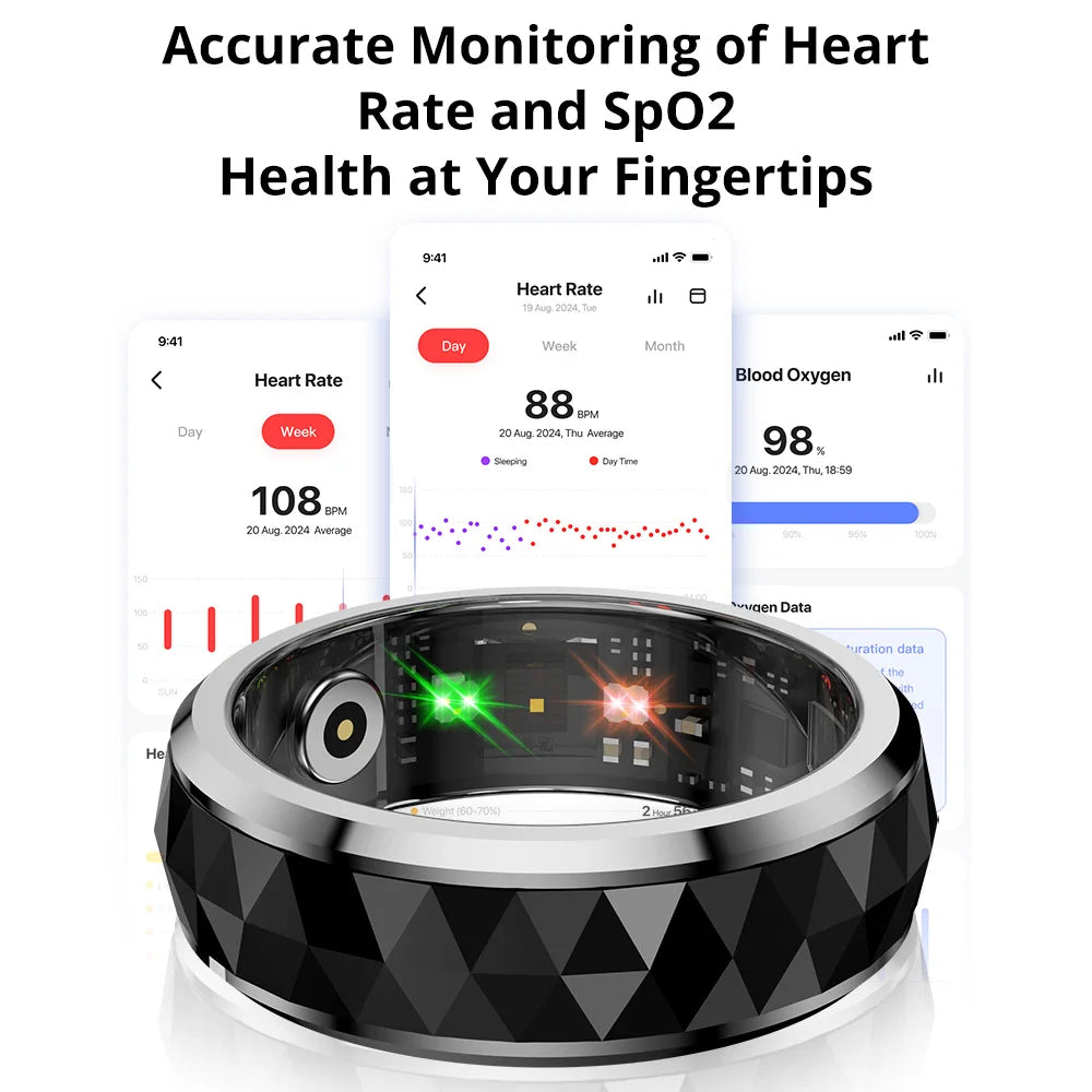 Smart Ring Rotating Spinner & Heart Rate Tracking 60-Day Battery
