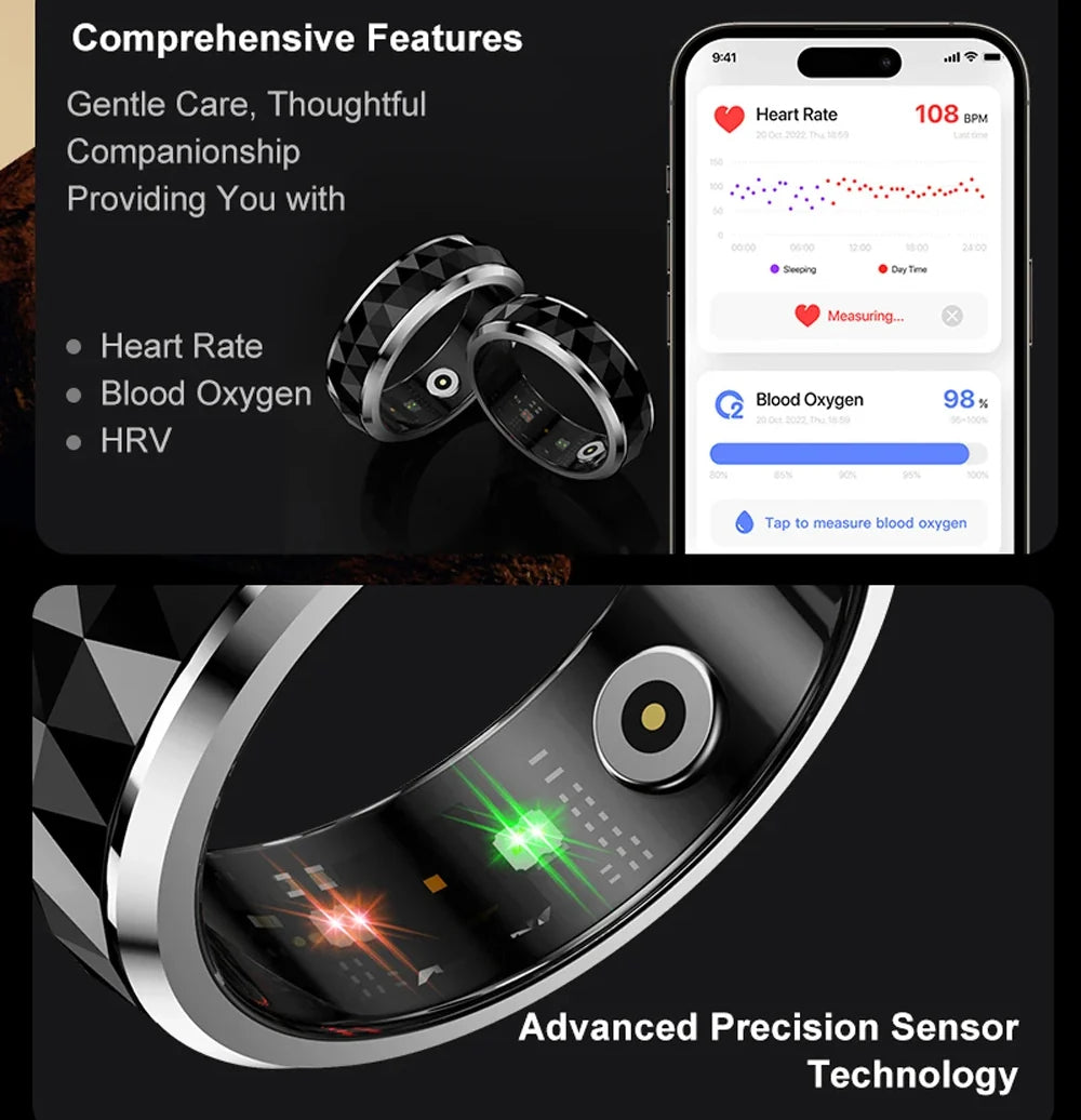 Smart Ring Rotating Spinner & Heart Rate Tracking 60-Day Battery