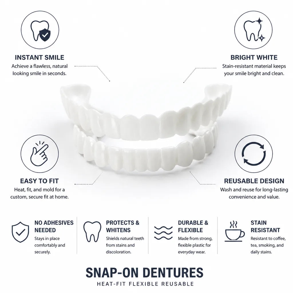 Snap-On Dentures Heat-Fit Flexible Reusable