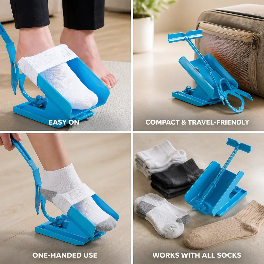 Sock Aid One-Handed Easy-On Compact With Shoehorn