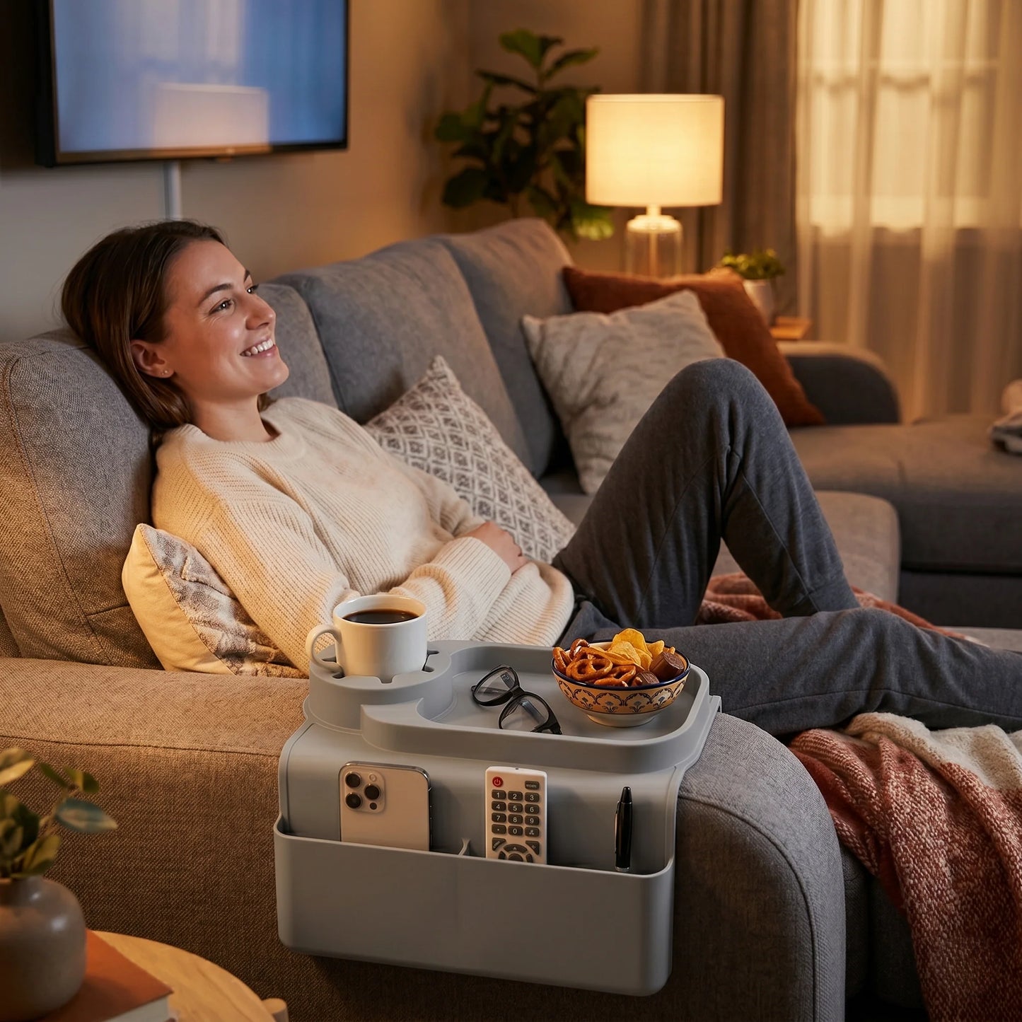 Sofa Arm Organizer Cup Holder & Multi-Compartment