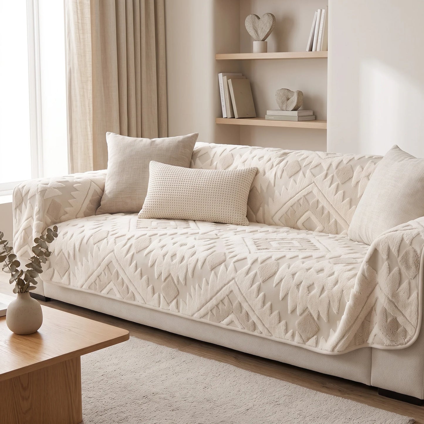 Sofa Cover Geometric Jacquard Plush Anti-Slip & Stretch Fit