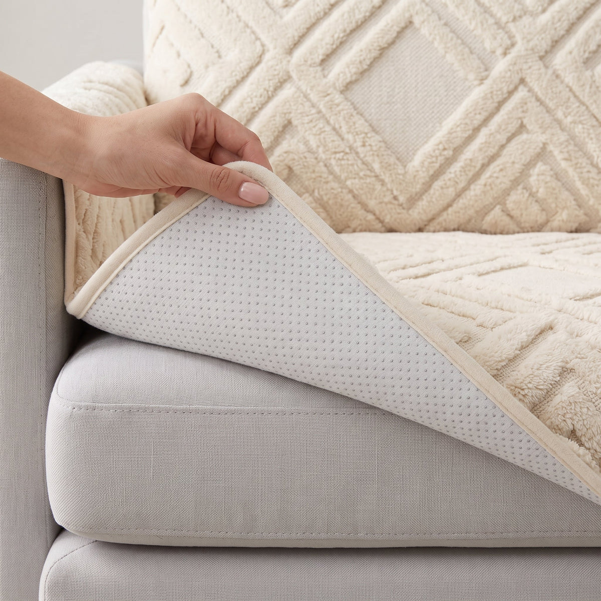 Sofa Cover Geometric Jacquard Plush Anti-Slip & Stretch Fit