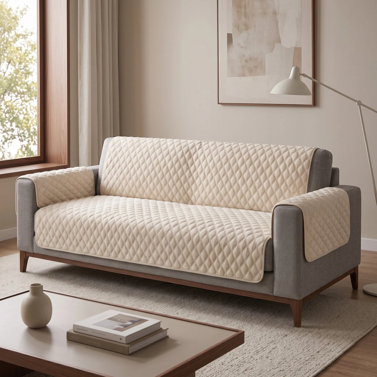 Sofa Cover Panel Quilted Plush Non-Slip Backing