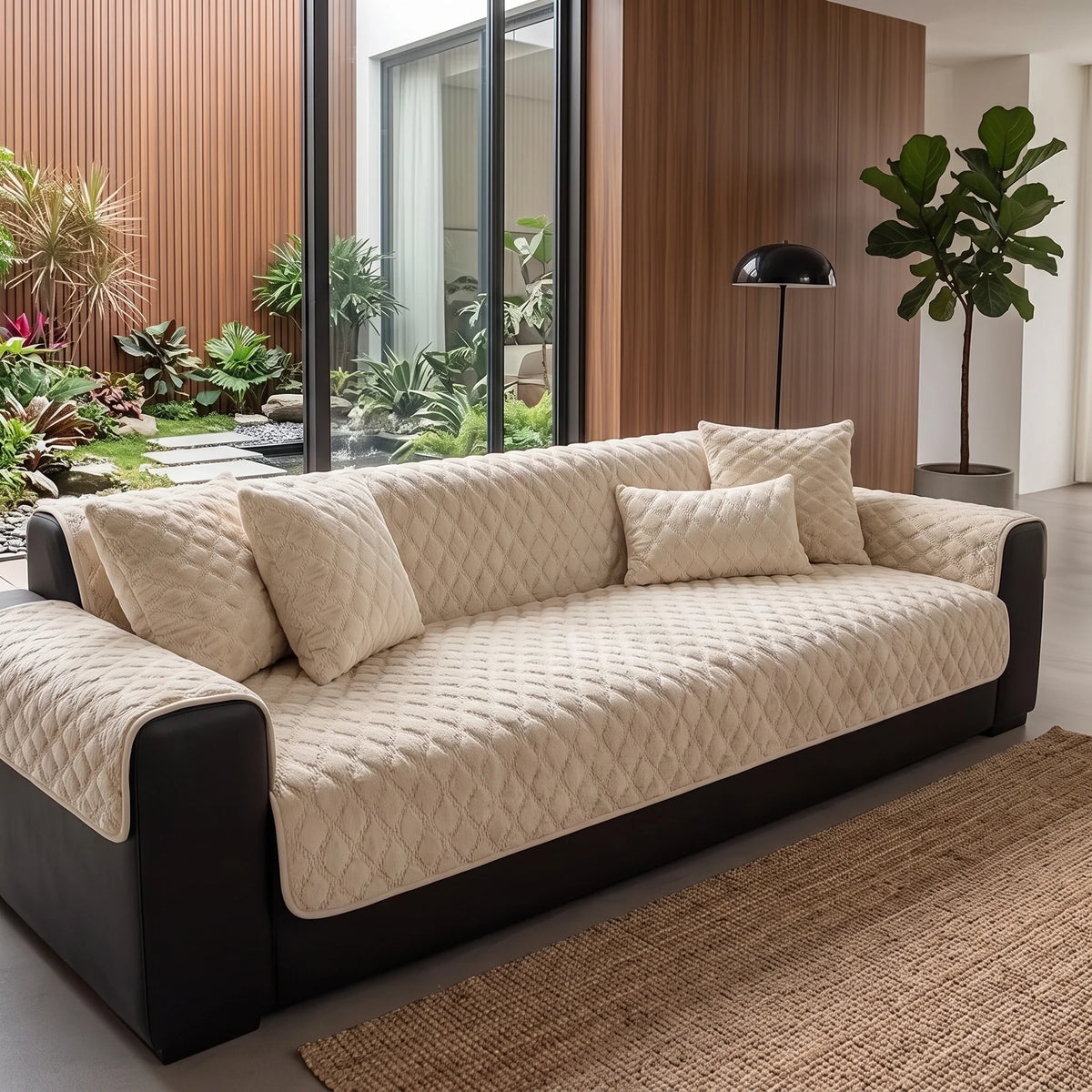 Sofa Cover Panel Quilted Plush Non-Slip Backing