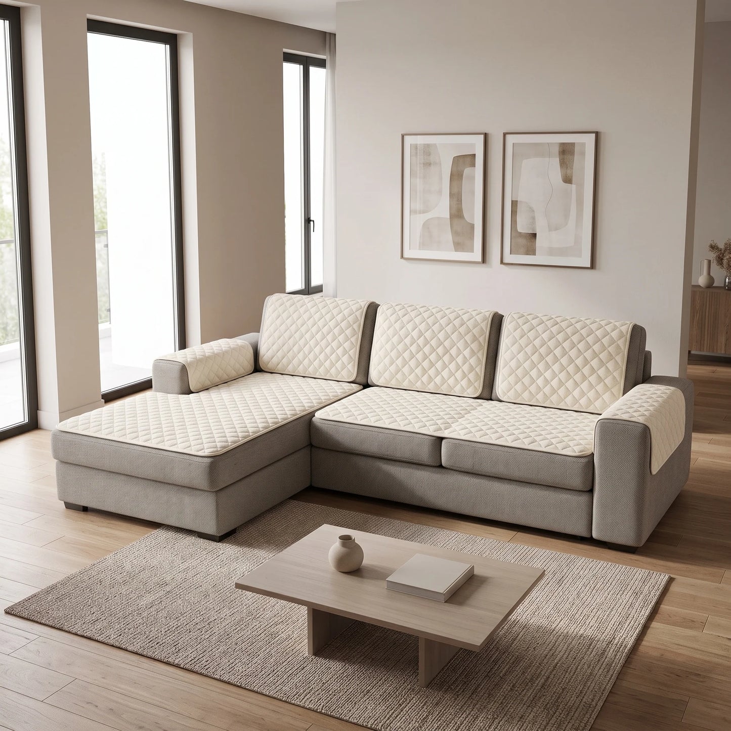 Sofa Cover Panel Quilted Plush Non-Slip Backing