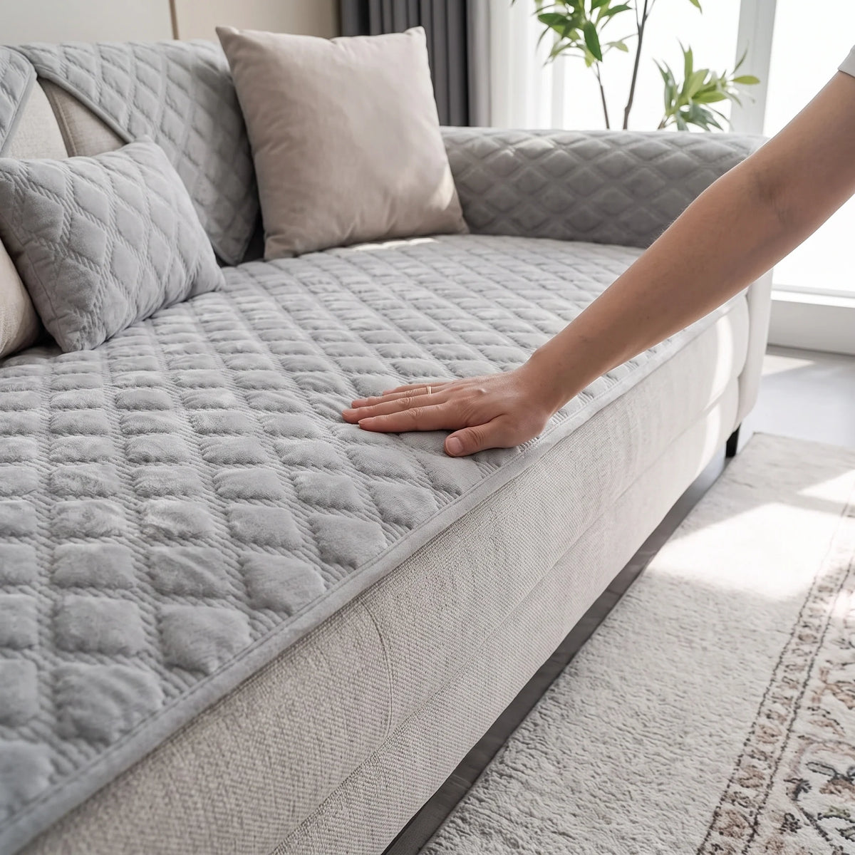 Sofa Cover Panel Quilted Plush Non-Slip Backing