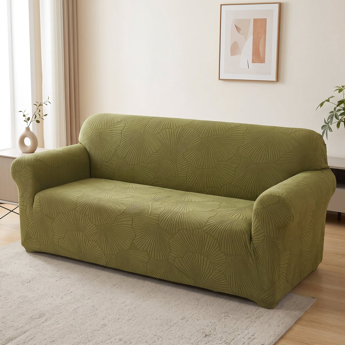 Sofa Slipcover Stretch Jacquard Leaf Pattern
