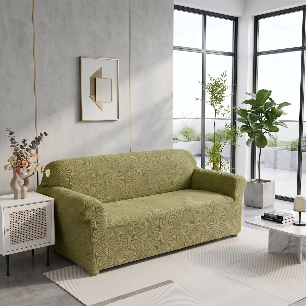 Sofa Slipcover Stretch Jacquard Leaf Pattern