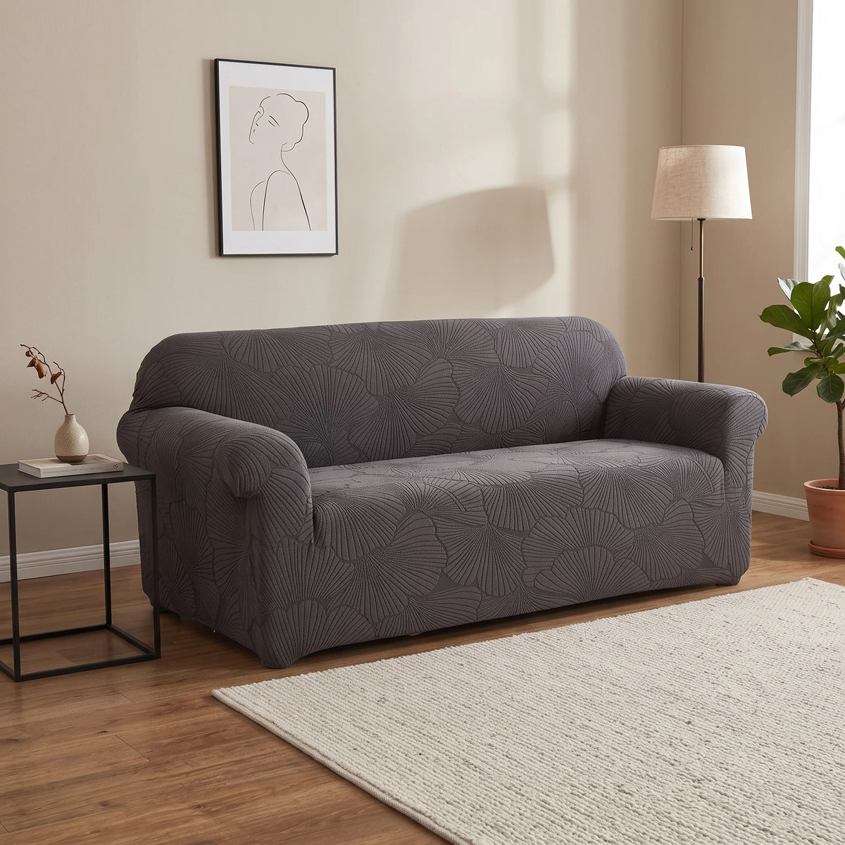 Sofa Slipcover Stretch Jacquard Leaf Pattern