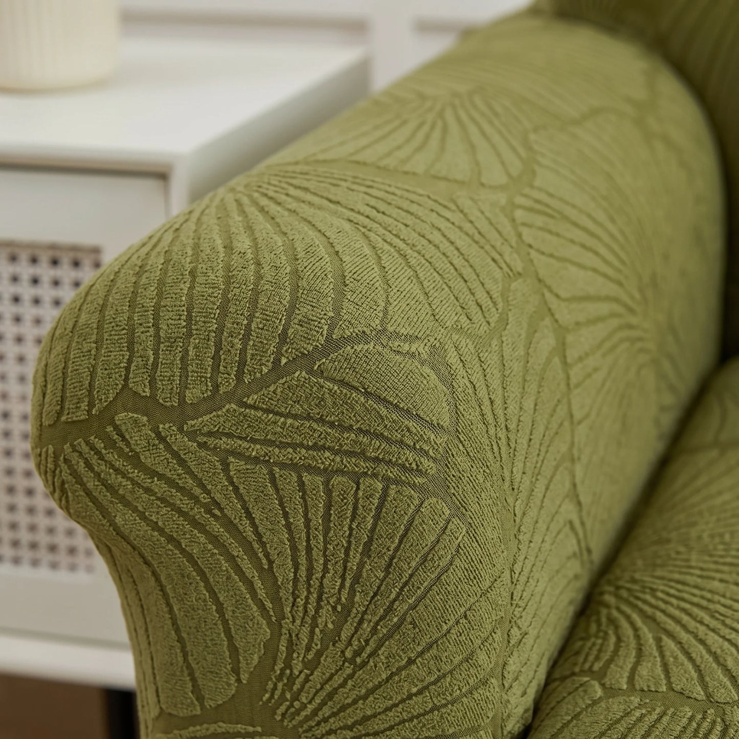 Sofa Slipcover Stretch Jacquard Leaf Pattern