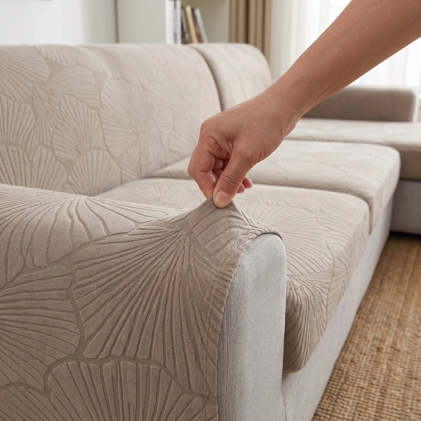 Sofa Slipcover Stretch Jacquard Leaf Pattern