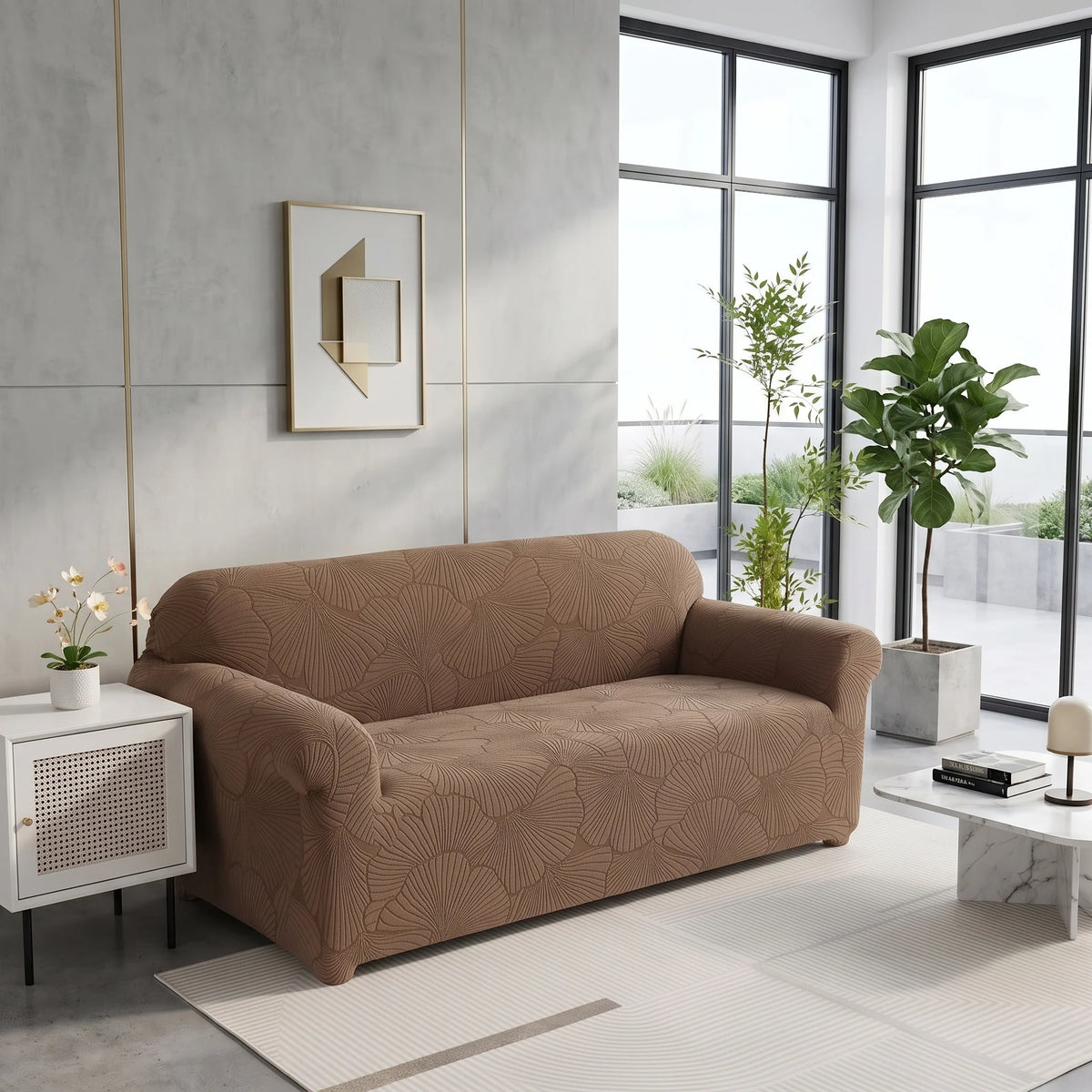 Sofa Slipcover Stretch Jacquard Leaf Pattern