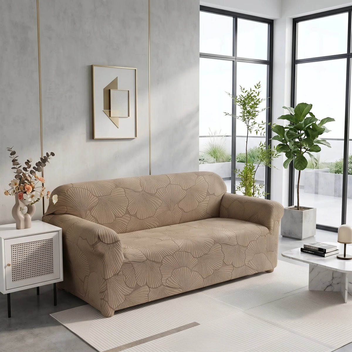 Sofa Slipcover Stretch Jacquard Leaf Pattern