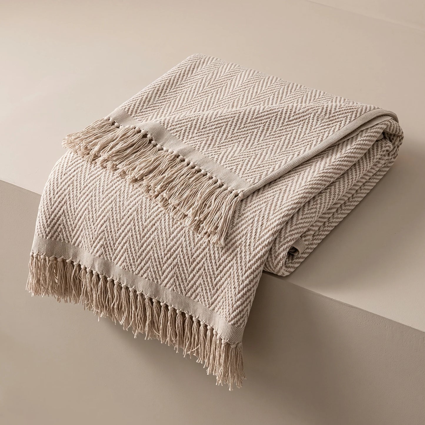 Sofa Throw Cover Chenille Herringbone & Tassel Edge
