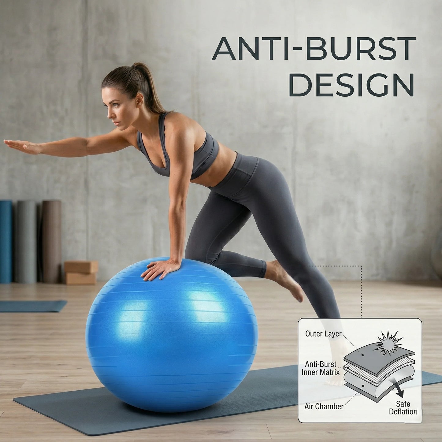 Stability Ball Anti-Burst Includes Pump Multiple Sizes