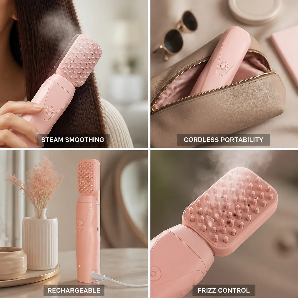 Steam Hair Brush Cordless Rechargeable Frizz Control