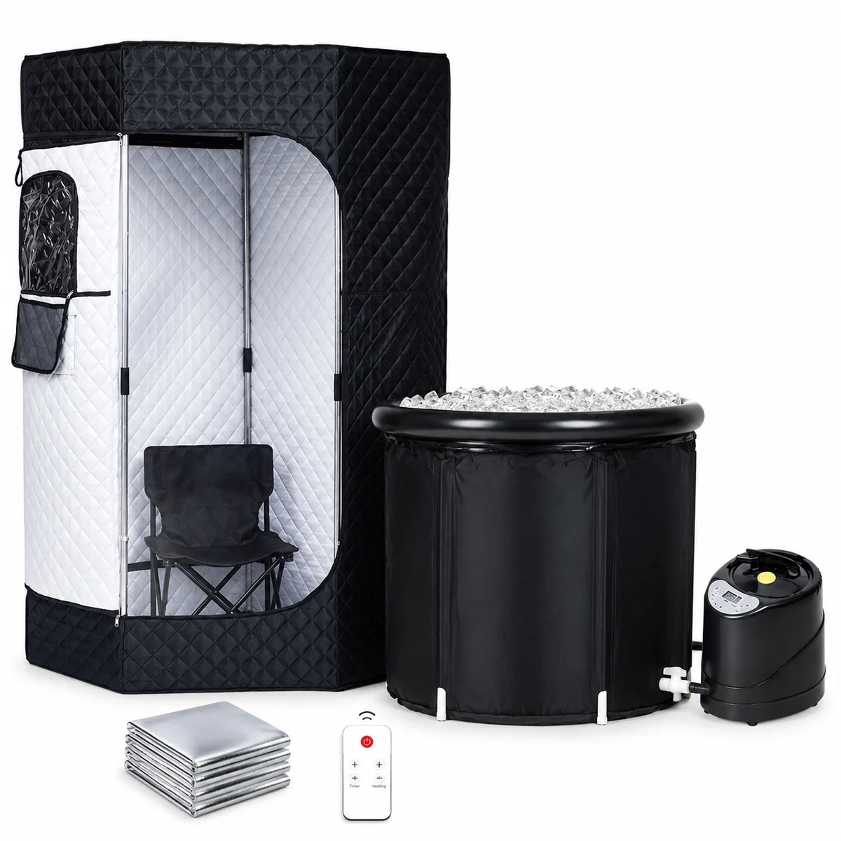 Steam Sauna Tent Foldable 9 Heat Levels Integrated Ice Bath